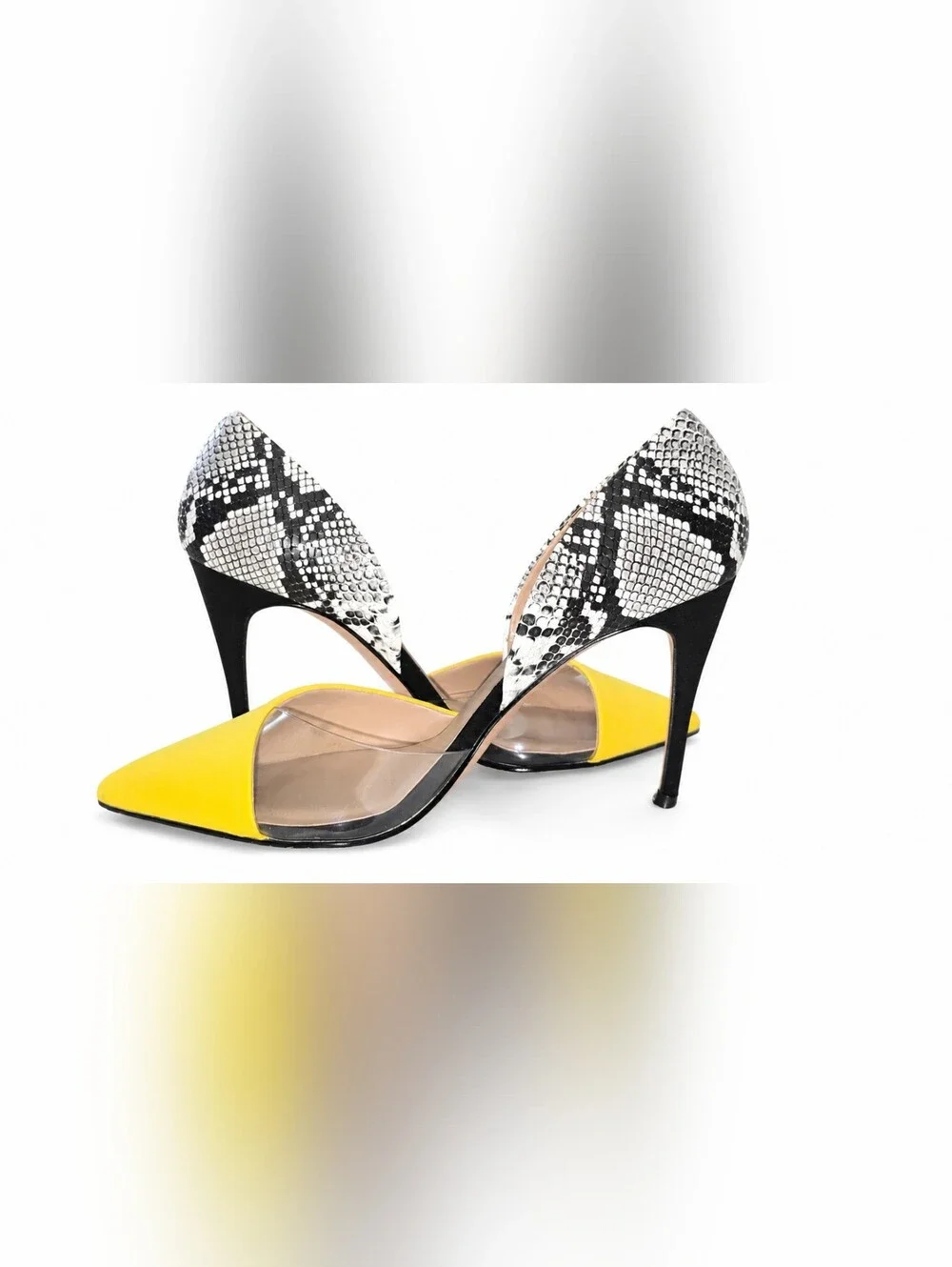 Mix No. 6 DSW Yellow Snake Print Clear Panel Heels - Size 10